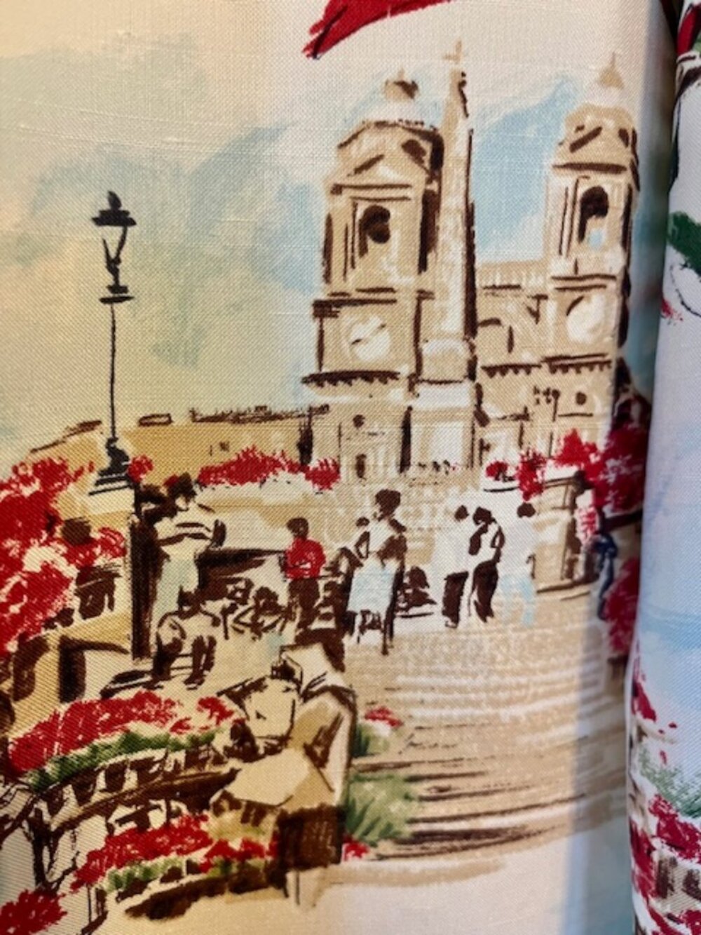 Moschino Couture Silk Wide Leg Pant with Vibrant Italian Scenes. Size 12. - Picture 3 of 5